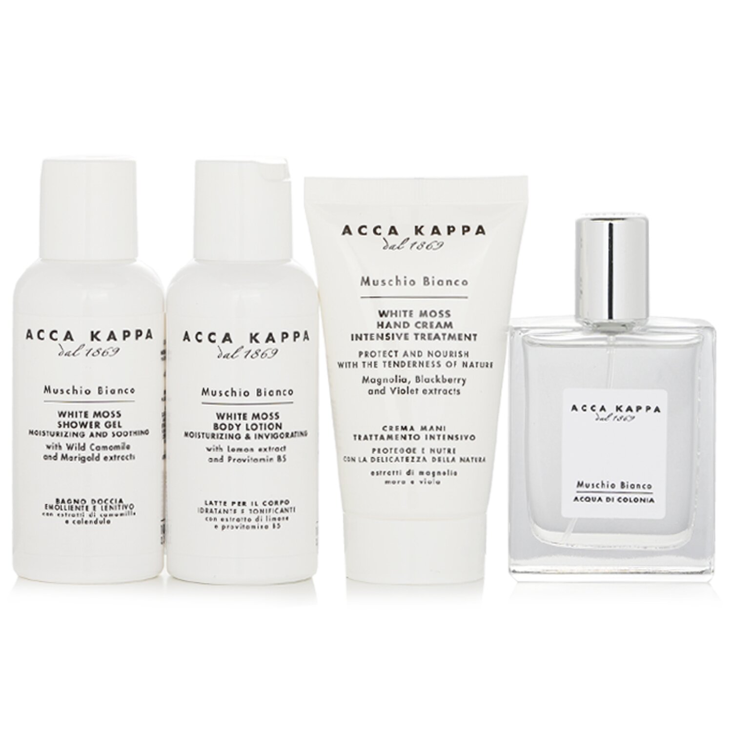 Acca Kappa White Moss Gift Set: 1x Eau De Cologne Spray 50ml, 1x Shower Gel 100ml, 1x Body Lotion 100ml, 1x Hand Cream 75ml 4pcs
