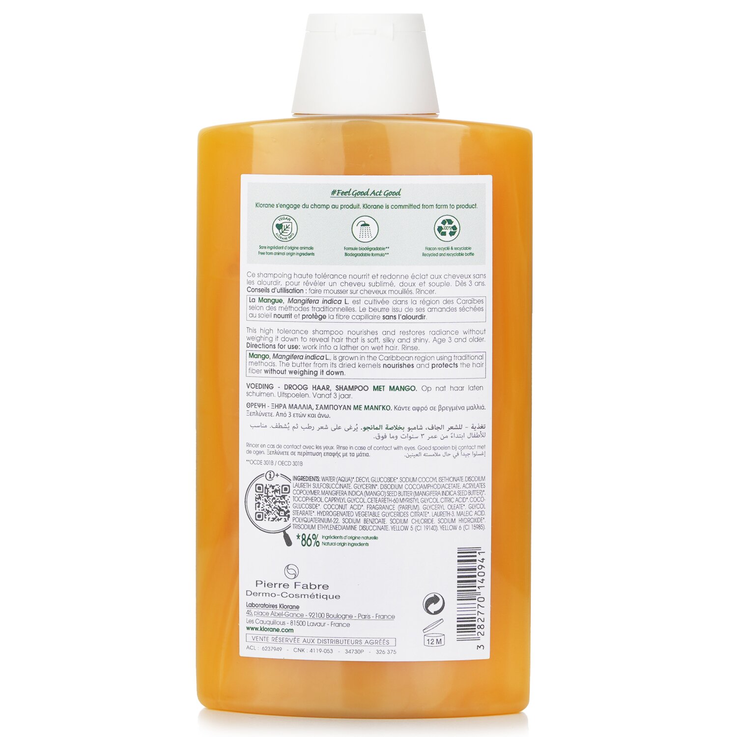 Klorane Shampoo with Mango (Nourishing Dry Hair) 400ml/13.5oz