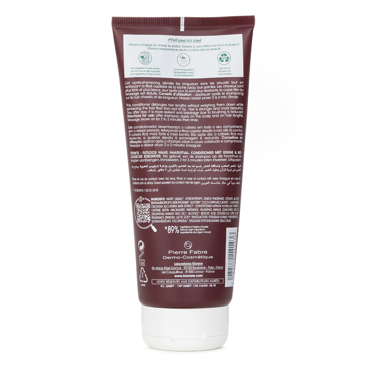 Klorane Conditioner With Quinine & Organic Edelweiss (Strength Thinning Hair) 200ml