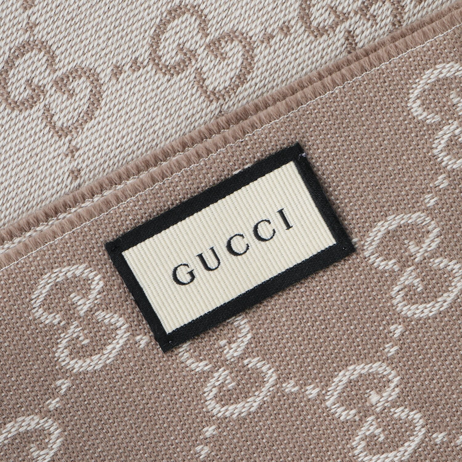 Gucci HALF GG LOGO WOOL SCARF 344994 Taupe Beige