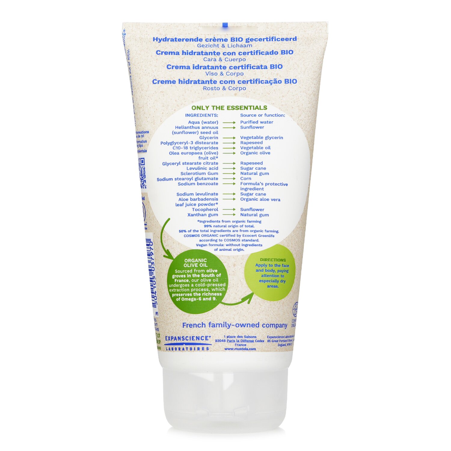 Mustela Organic Hydrating Face And Body Cream with Olive Oil (Fragrance Free) 150ml/5oz