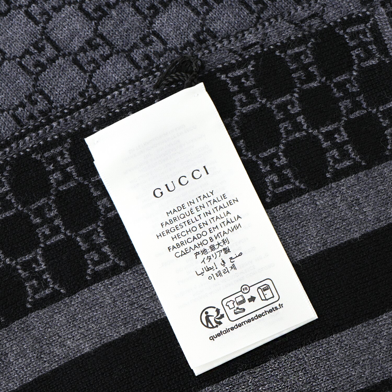 Gucci Wool Web Stripe GG Guccissima Scarf 438253 Black