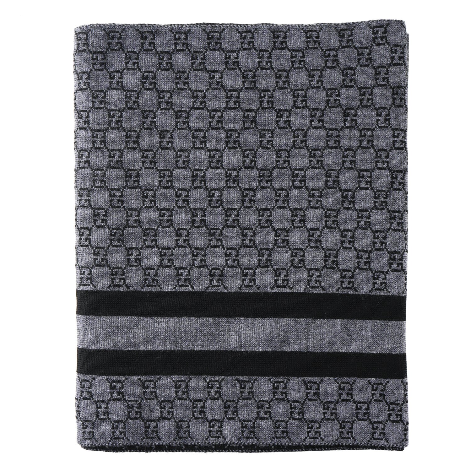 Gucci Wool Web Stripe GG Guccissima Scarf 438253 Black