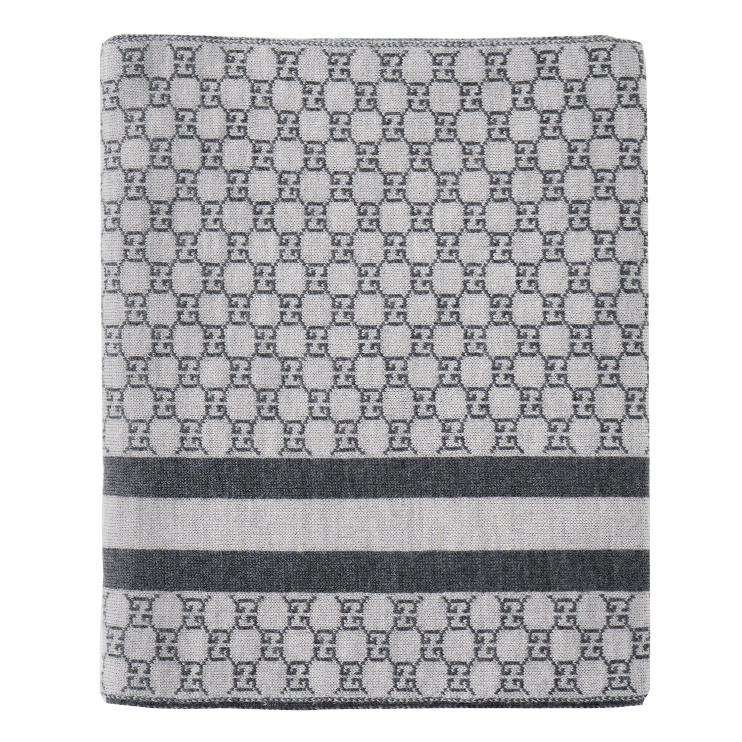 Gucci Wool Web Stripe GG Guccissima Scarf 438253 Grey