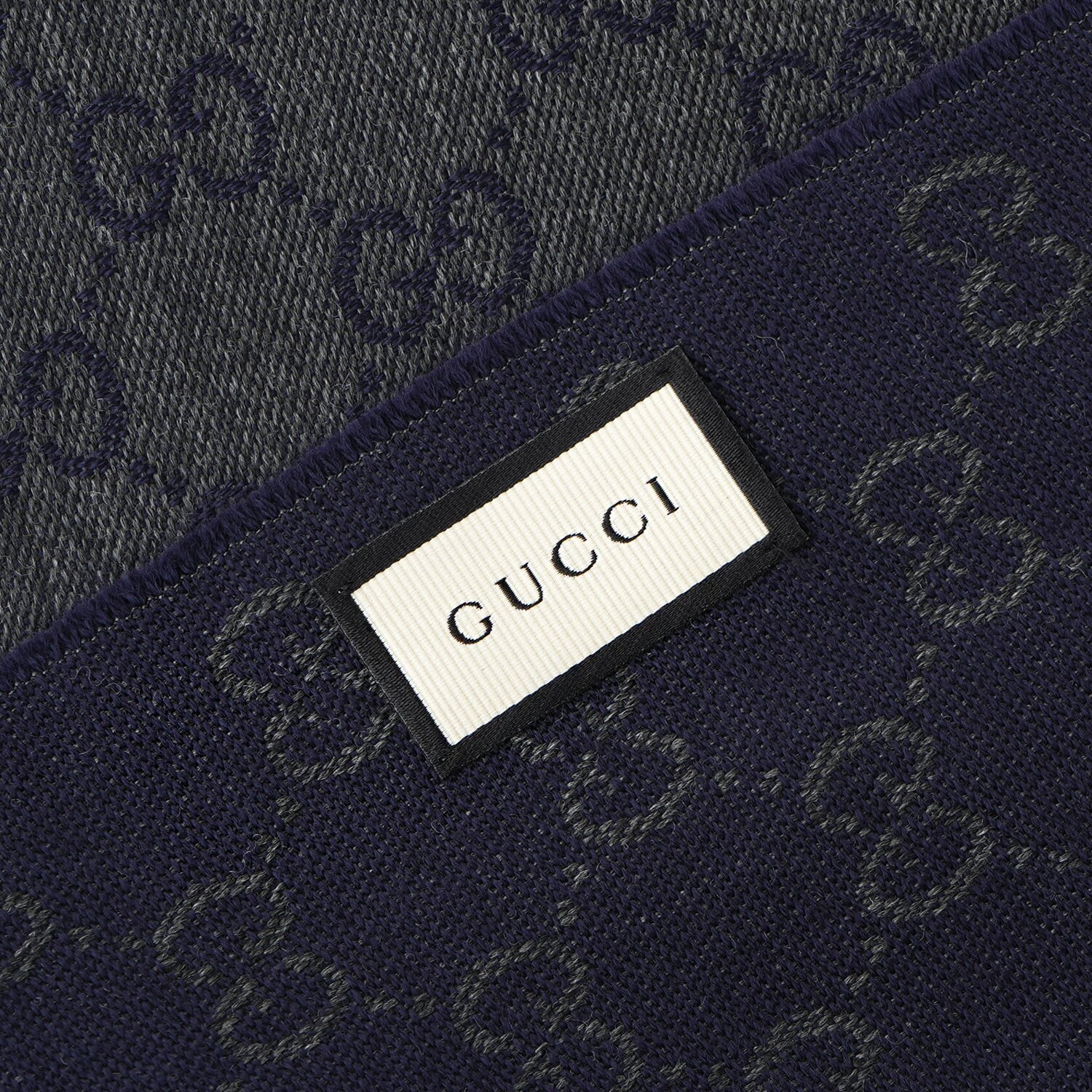 Gucci HALF GG LOGO WOOL SCARF 344994 Black