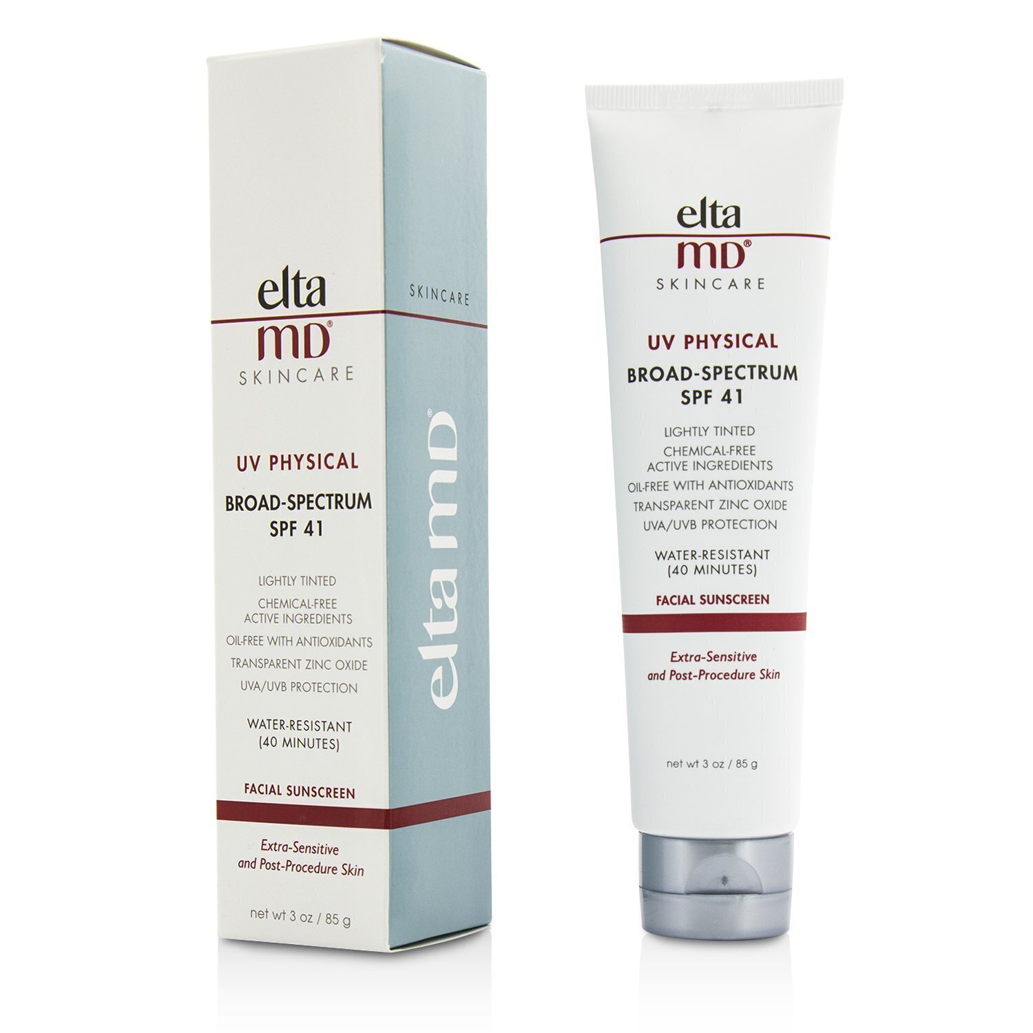 EltaMD UV Physical Water-Resistant Facial Sunscreen SPF 41 (Tinted) - For Extra-Sensitive & Post-Procedure Skin (box slightly damage) 85g/3oz