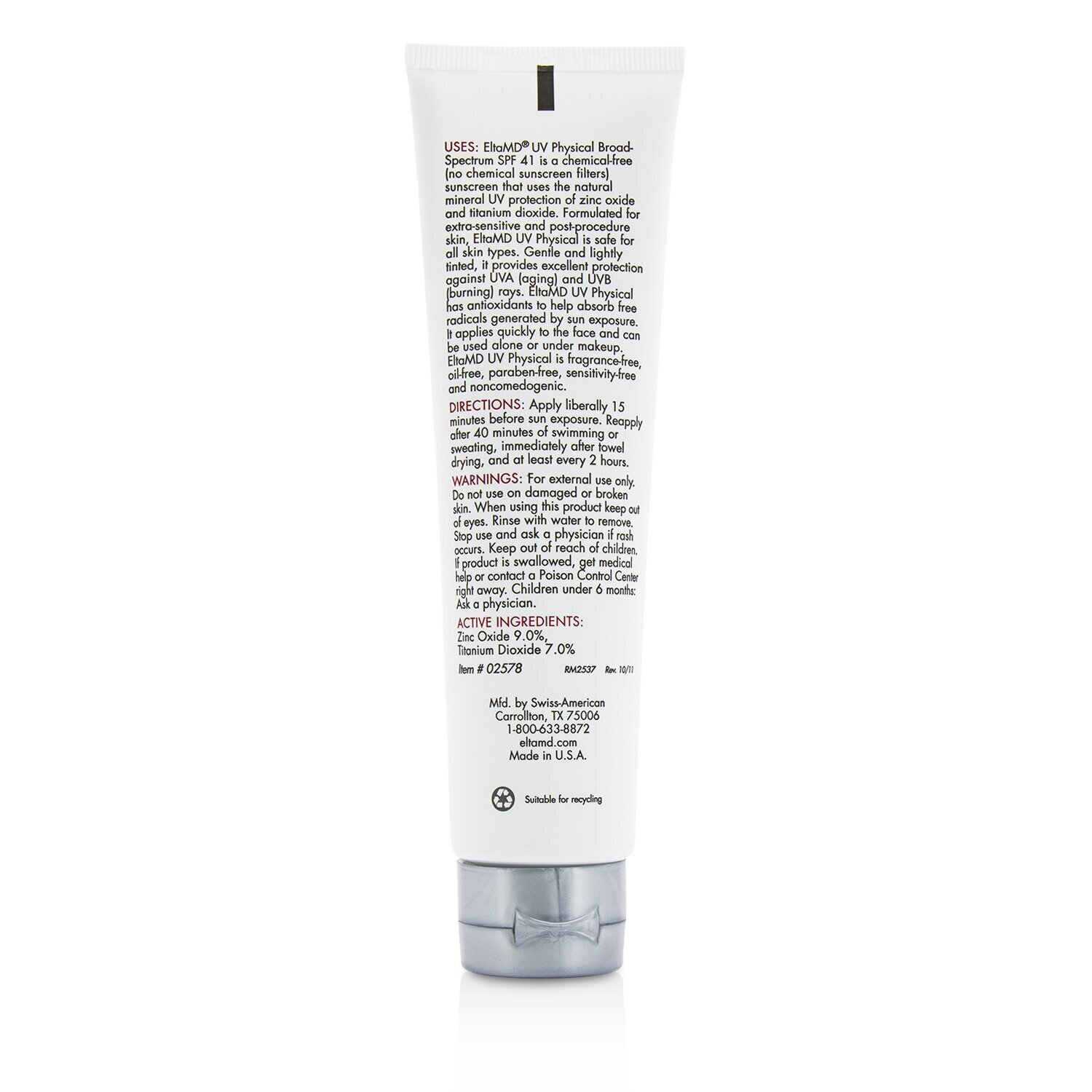 EltaMD UV Physical Water-Resistant Facial Sunscreen SPF 41 (Tinted) - For Extra-Sensitive & Post-Procedure Skin (box slightly damage) 85g/3oz