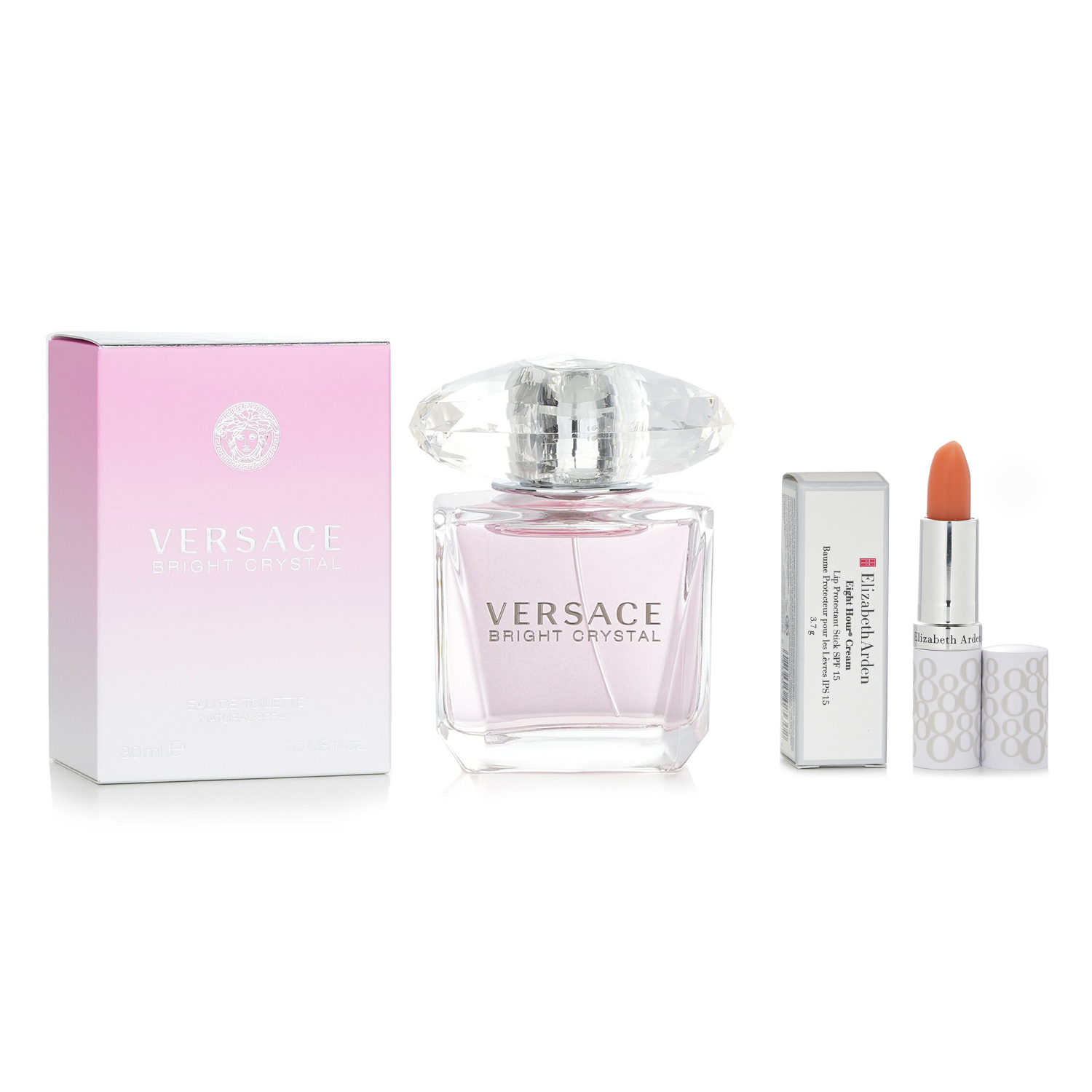 Versace Bright Crystal and Lipcare Stick set contents