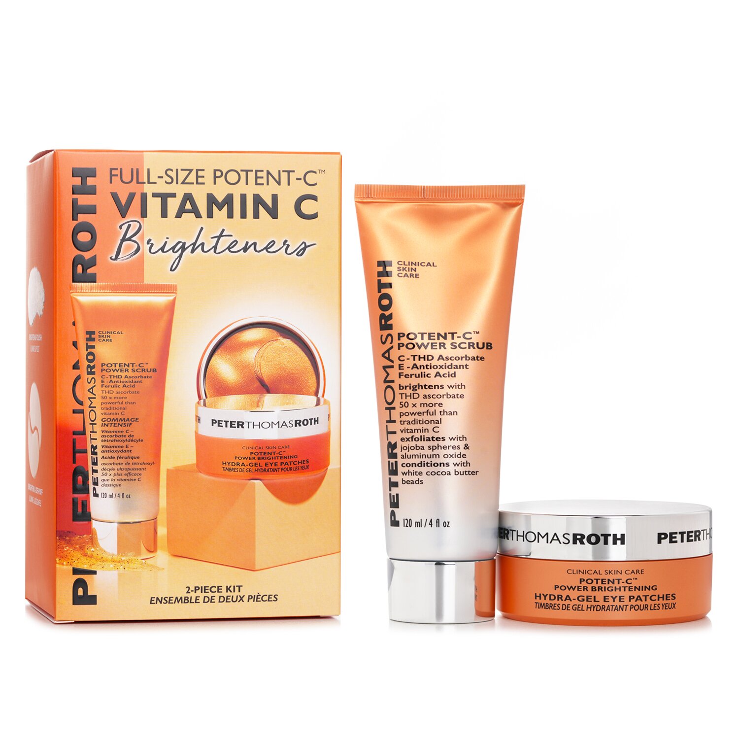 Peter Thomas Roth Full Size Potent C Vitamin C Brighteners 2 Piece Kit: Potent C Power Scrub 120ml + Potent C Hydra Gel Eye Patches 30pairs 2pcs