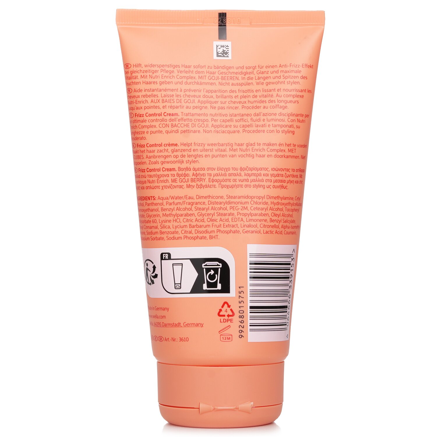 Wella Invigo Nutri Enrich Frizz Control Cream With Goji Berry Dry Or Stressed Hair 150ml