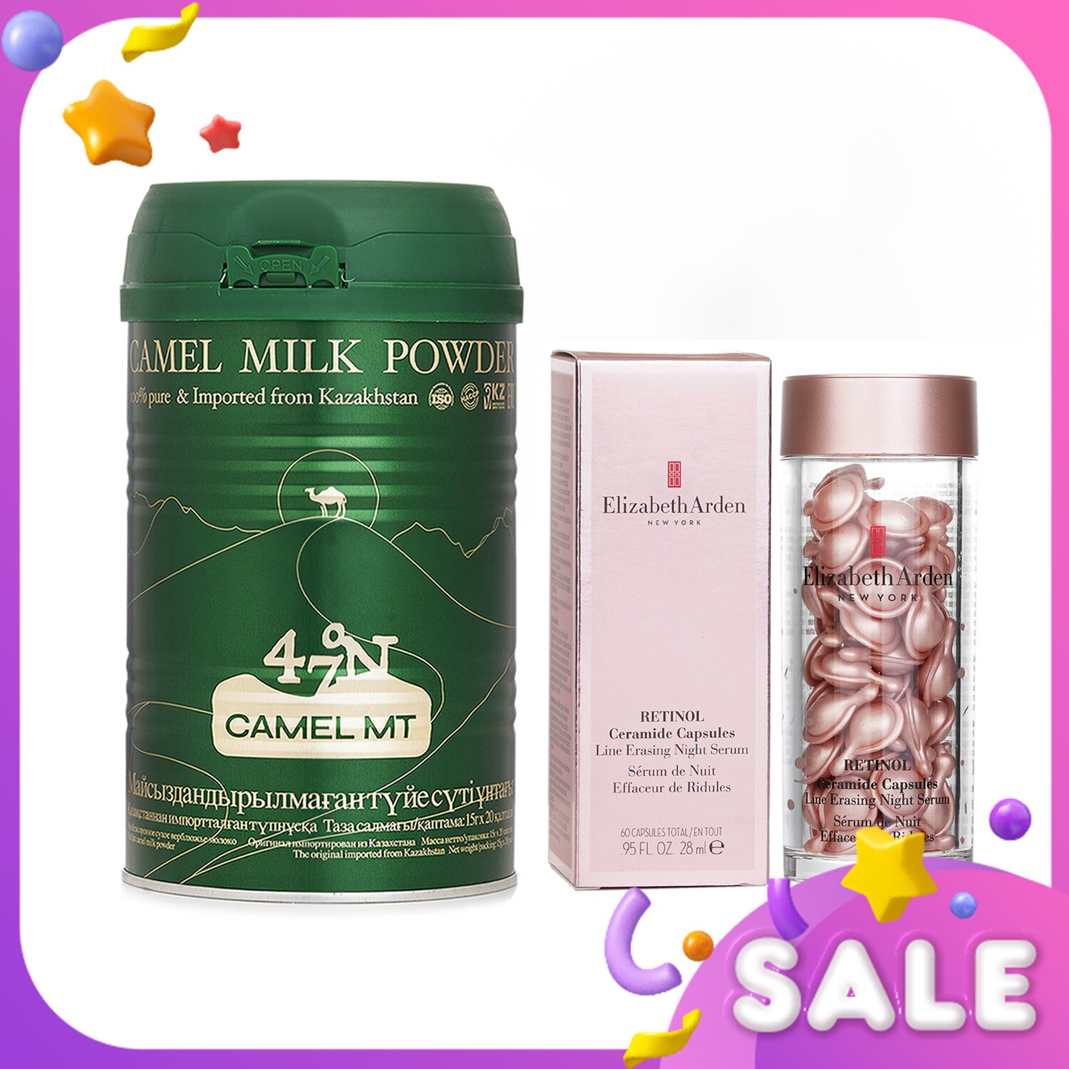 Elizabeth Arden Camel MT Camel Milk Powder + Elizabeth Arden Ceramide Retinol Capsules (60 Caps) 2pcs