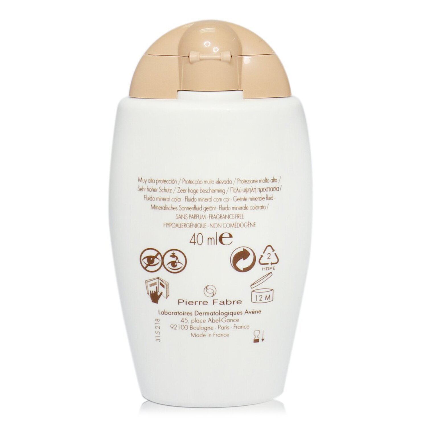 Avene Very High Protection Tinted Mineral Fluid SPF 50+ - สำหรับผิวบอบบางและแพ้ง่าย 40ml/1.3oz