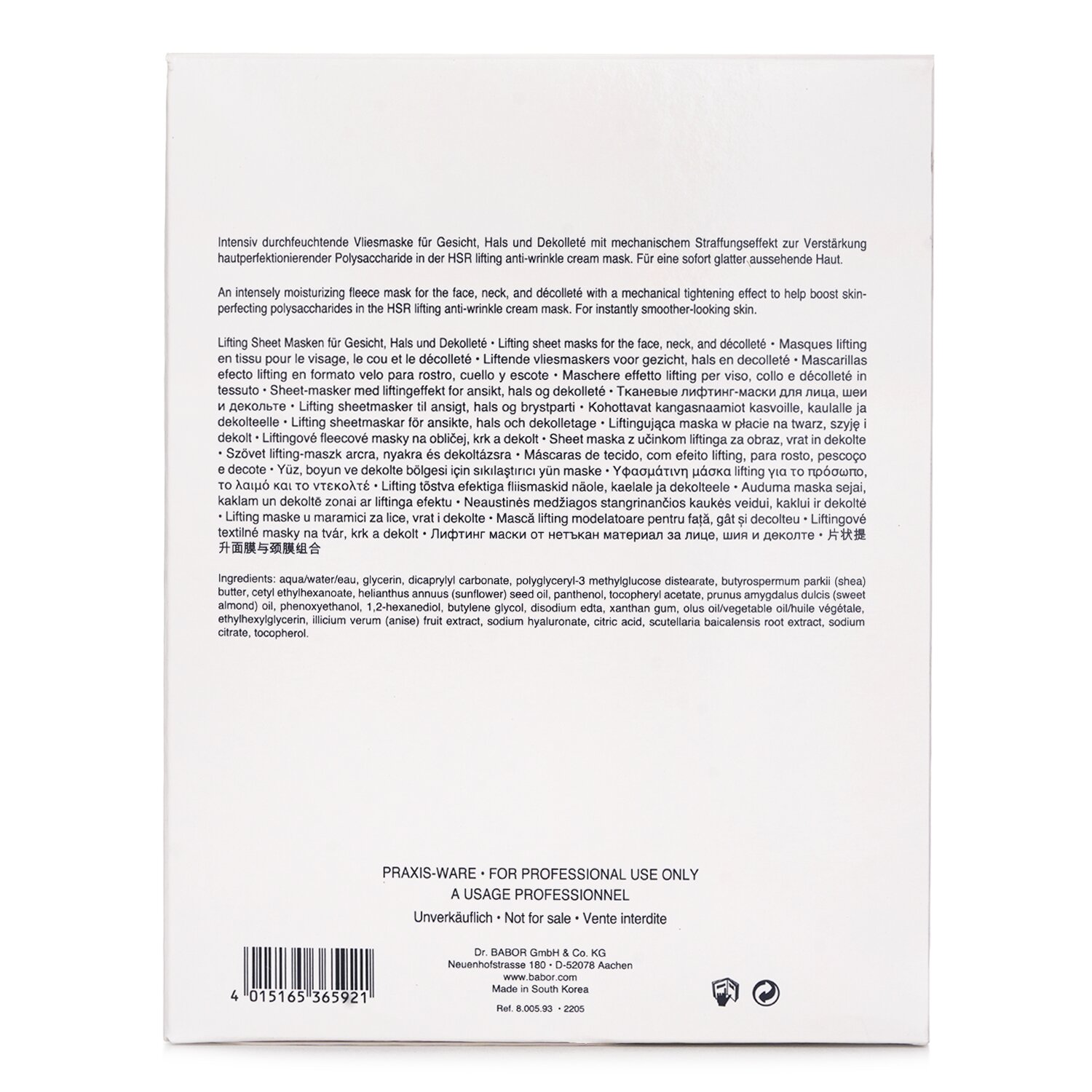 Babor HSR Lifting Face Mask + Neck & Decollete Sheet Mask 10+10 x2 pcs