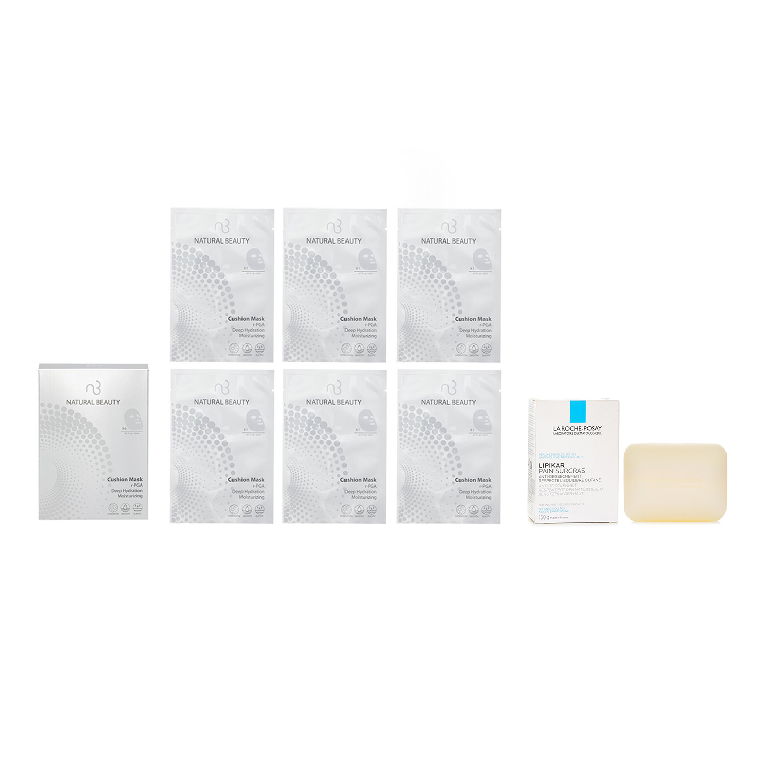 La Roche Posay La Roche Posay Lipikar Surgras Cleansing Bar(Random Packaging) 150g X Natural Beauty r-PGA Deep Hydration Moisturizing Cushion Mask (Exp Date: 01/2026) 6x 20ml 2pcs