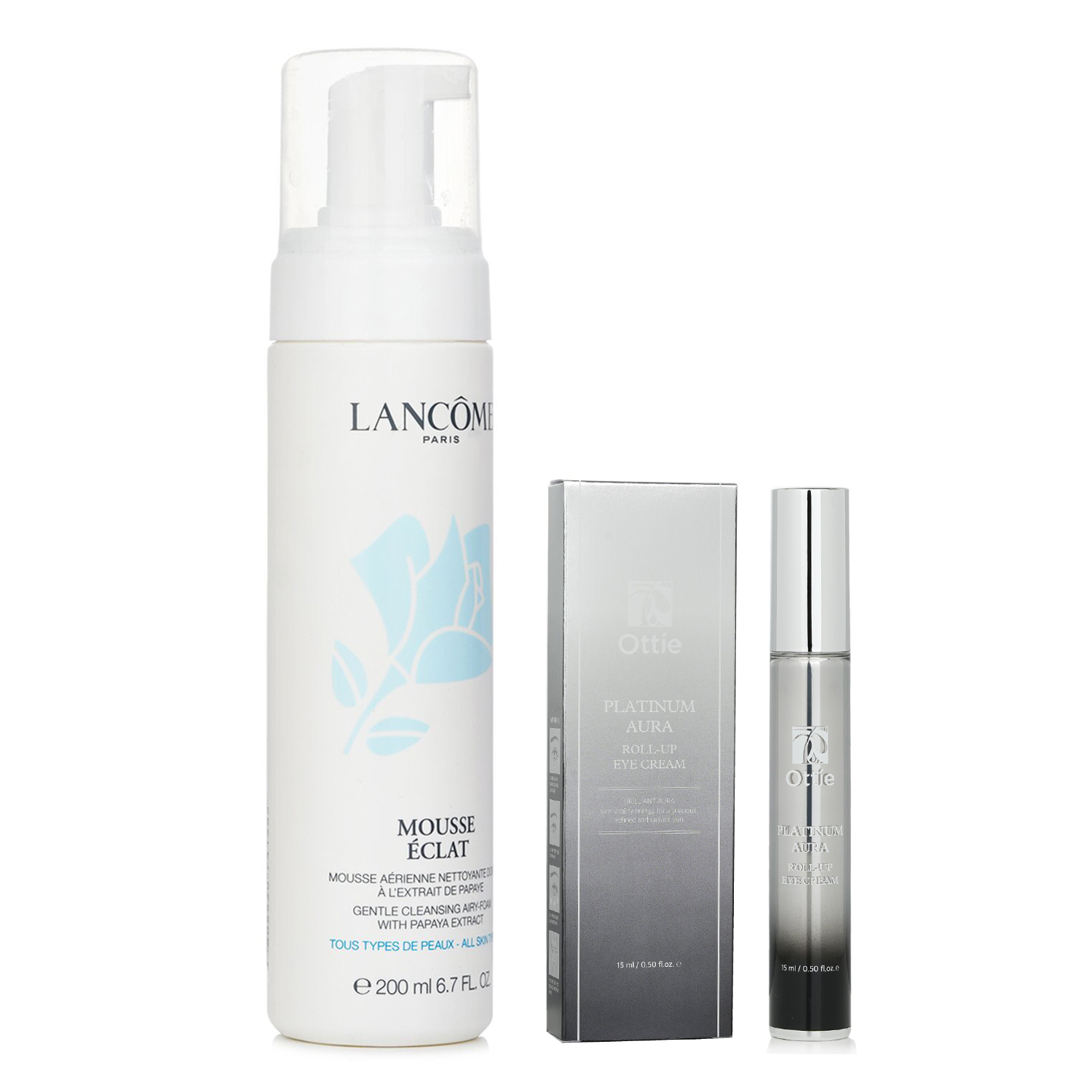 Lancome Lancome Mousse Eclat Express Clarifying Self-Foaming Cleanser 200ml X Ottie Platinum Aura Roll Up Eye Cream 15ml 2pcs