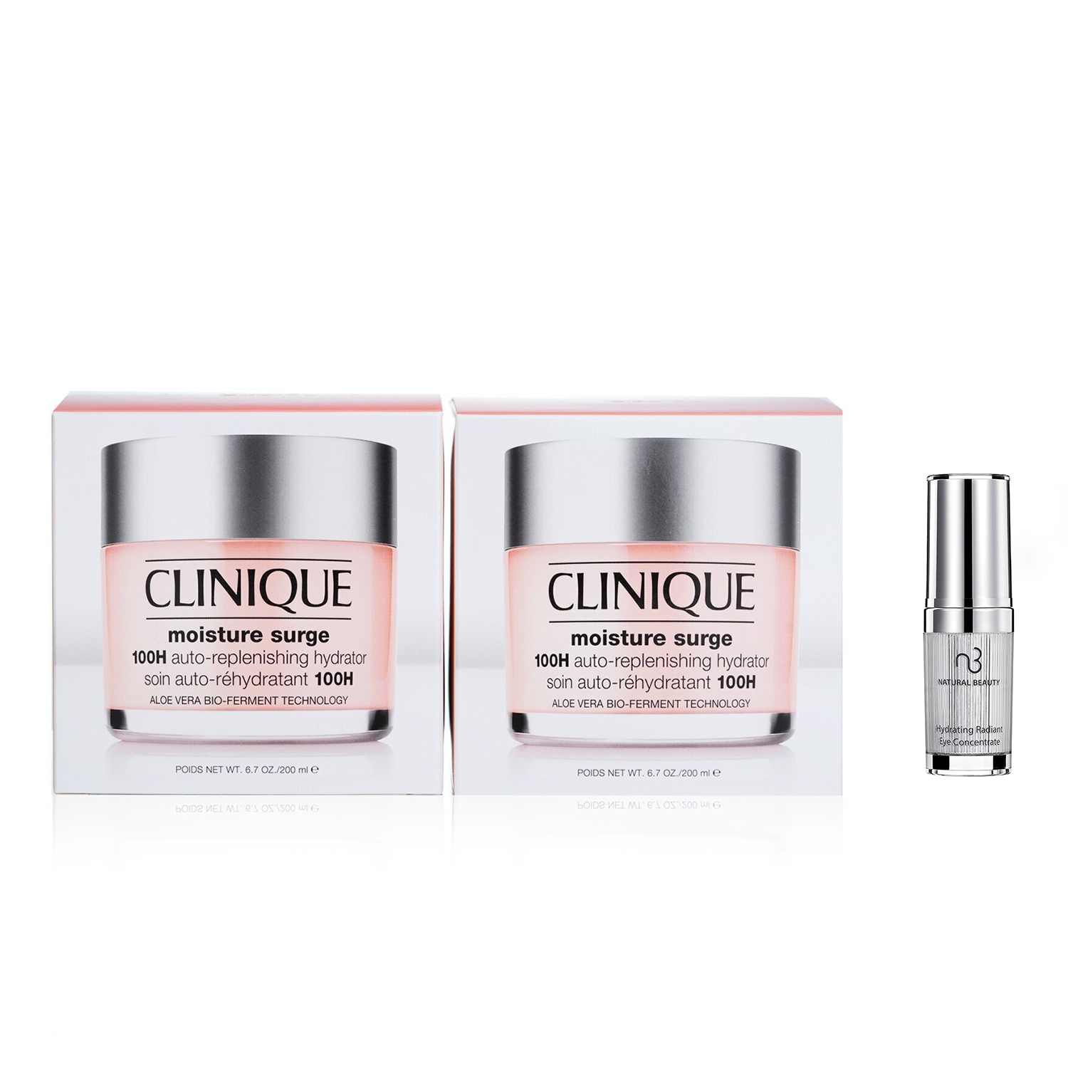 Clinique Clinique Moisture Surge 100H Auto-Replenishing Hydrator (Jumbo Size) Duo Pack 2x200ml X Natural Beauty Hydrating Radiant Eye Concentrate (Exp Date: 02/2026) 15ml 2pcs