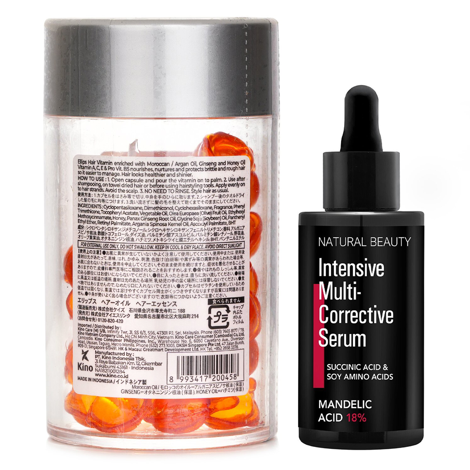 Ellips Ellips Hair Vitamin Oil - Hair Vitality 50capsules x1ml X Natural Beauty Intensive Multi-Corrective Serum - Mandelic Acid 18% (Exp Date: 12/2025) 35ml 2pcs