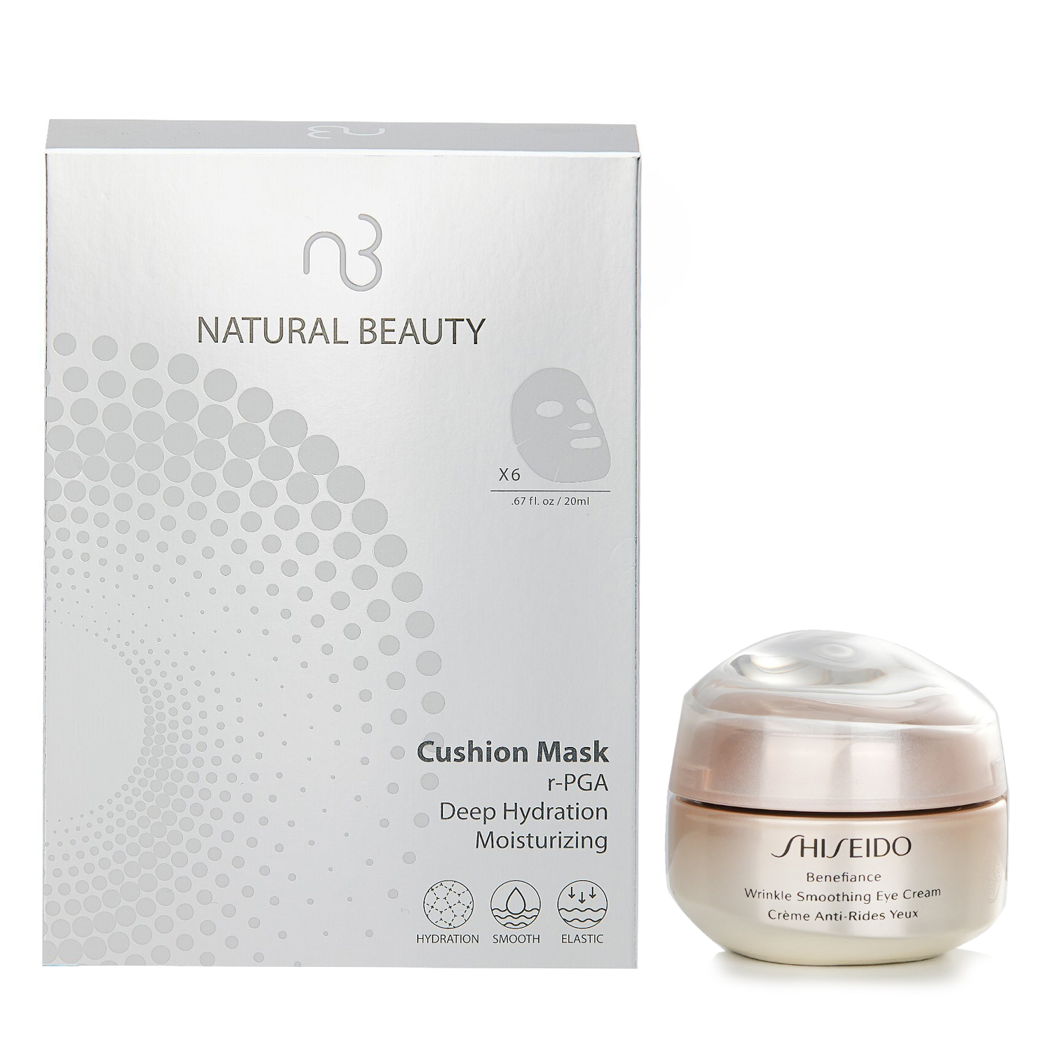 Shiseido Shiseido Benefiance Wrinkle Smoothing Eye Cream 15ml X Natural Beauty r-PGA Deep Hydration Moisturizing Cushion Mask (Exp Date: 01/2026) 6x 20ml 2pcs