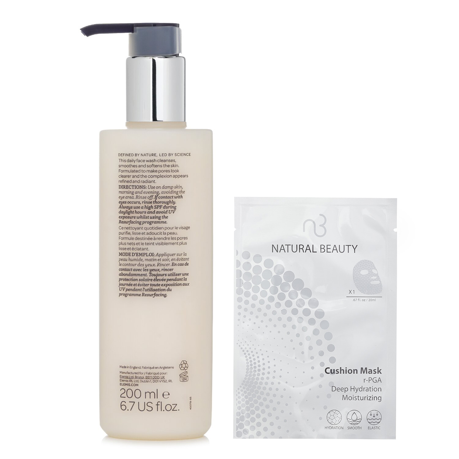 Elemis Elemis Dynamic Resurfacing Facial Wash 200ml X Natural Beauty r-PGA Deep Hydration Moisturizing Cushion Mask (Exp Date: 01/2026) 6x 20ml 2pcs
