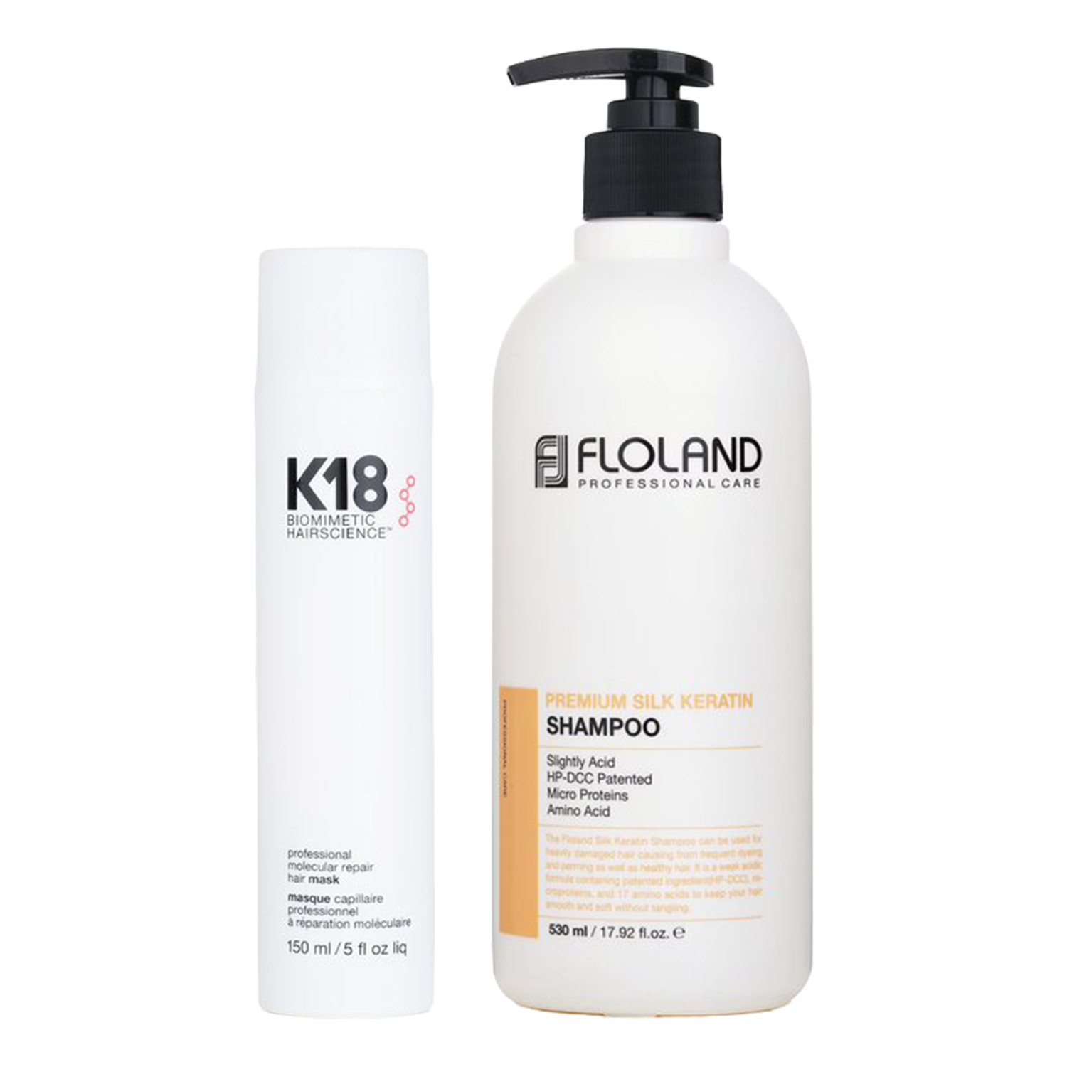 K18 Professional Molecular Repair Hair Mask X Premium Silk Keratin Shampoo(Exp Date:18/1/2026) 2pcs