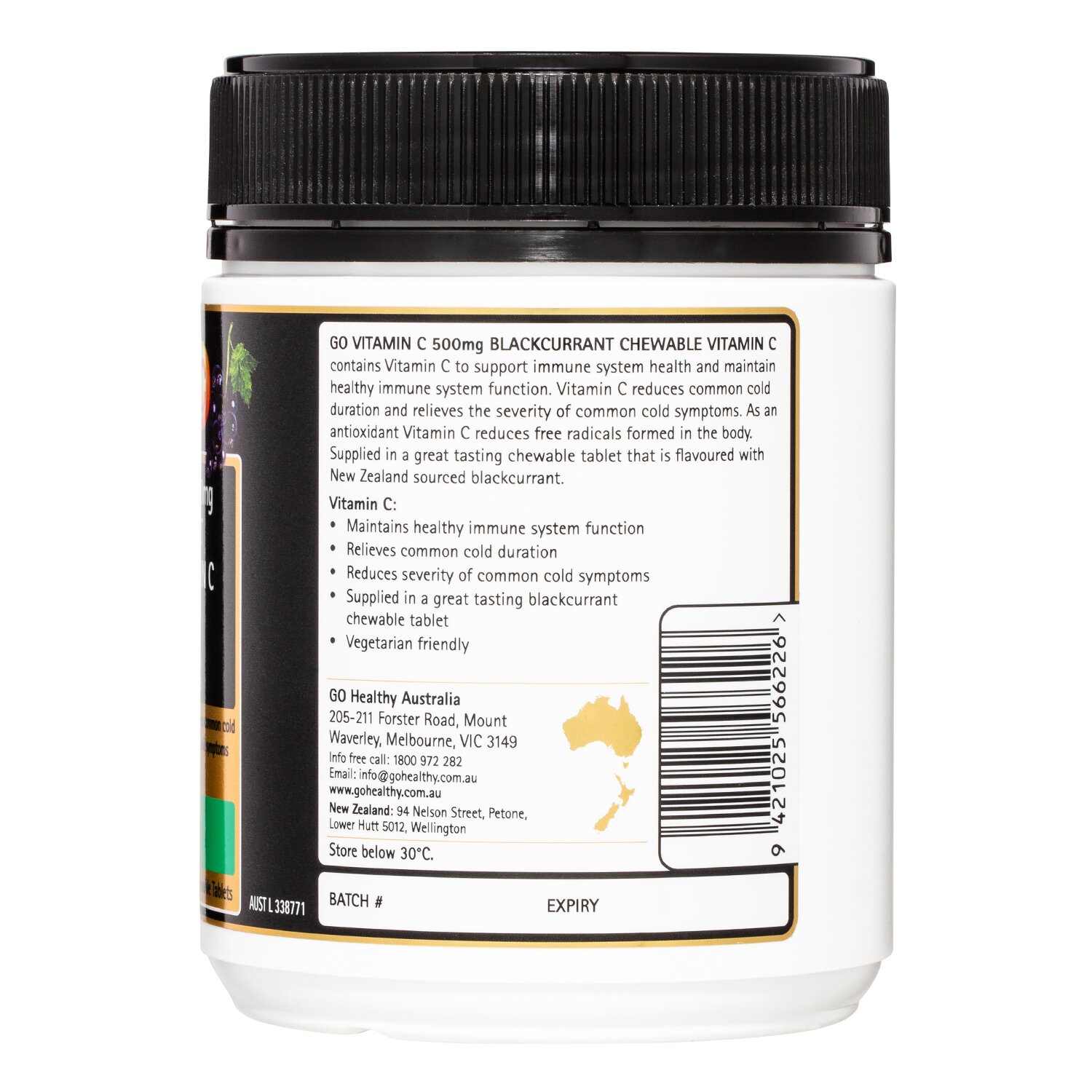 Go Healthy [Authorized Sales Agent] GO Healthy Go Vitamin C 500mg Blackcurrant Chewable Vitamin C - 200 Tablets 200pcs/box