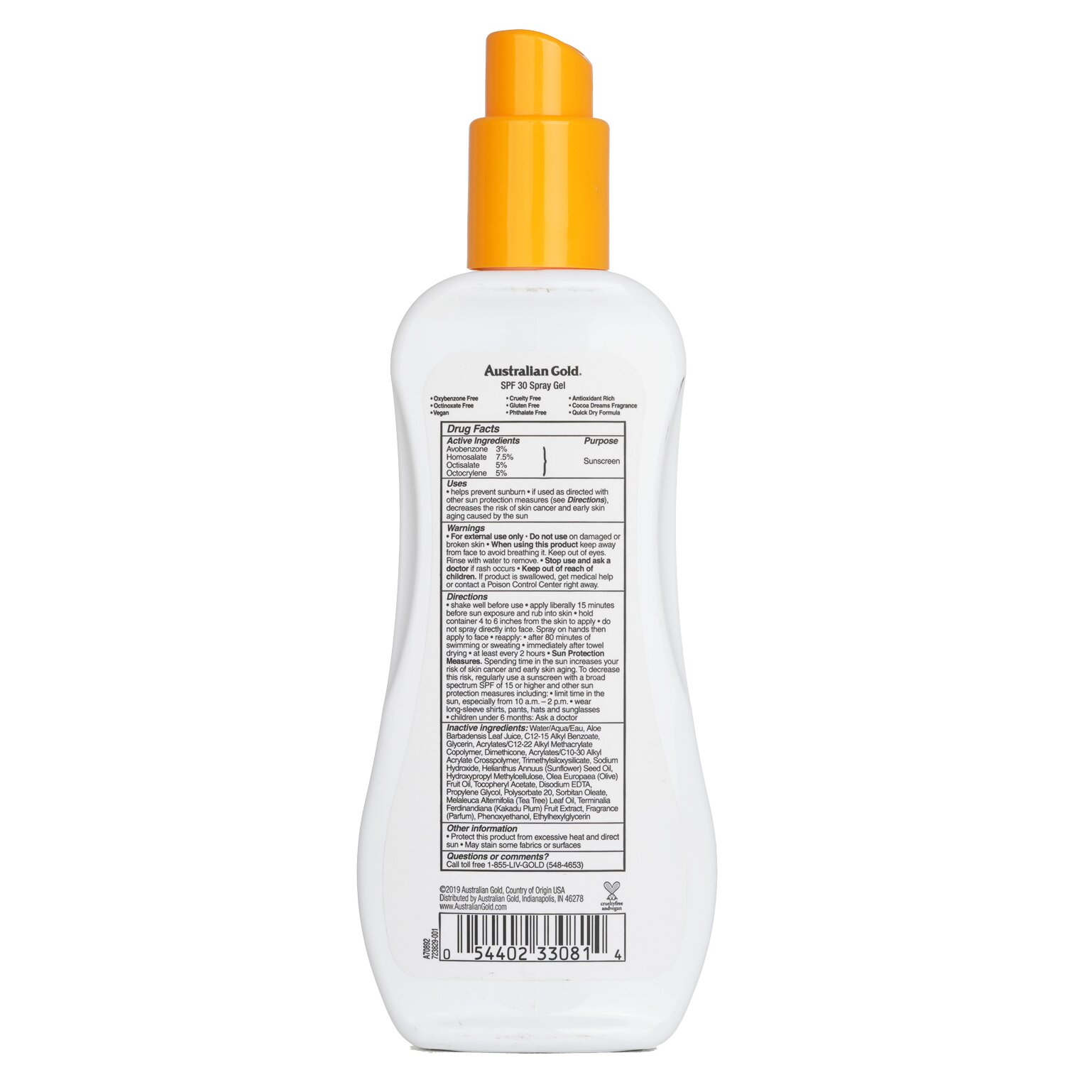 Australian Gold Spray Gel Sunscreen SPF 30 (Ultimate Hydration) (Exp. Date 01 Mar 2026) 237ml/8oz