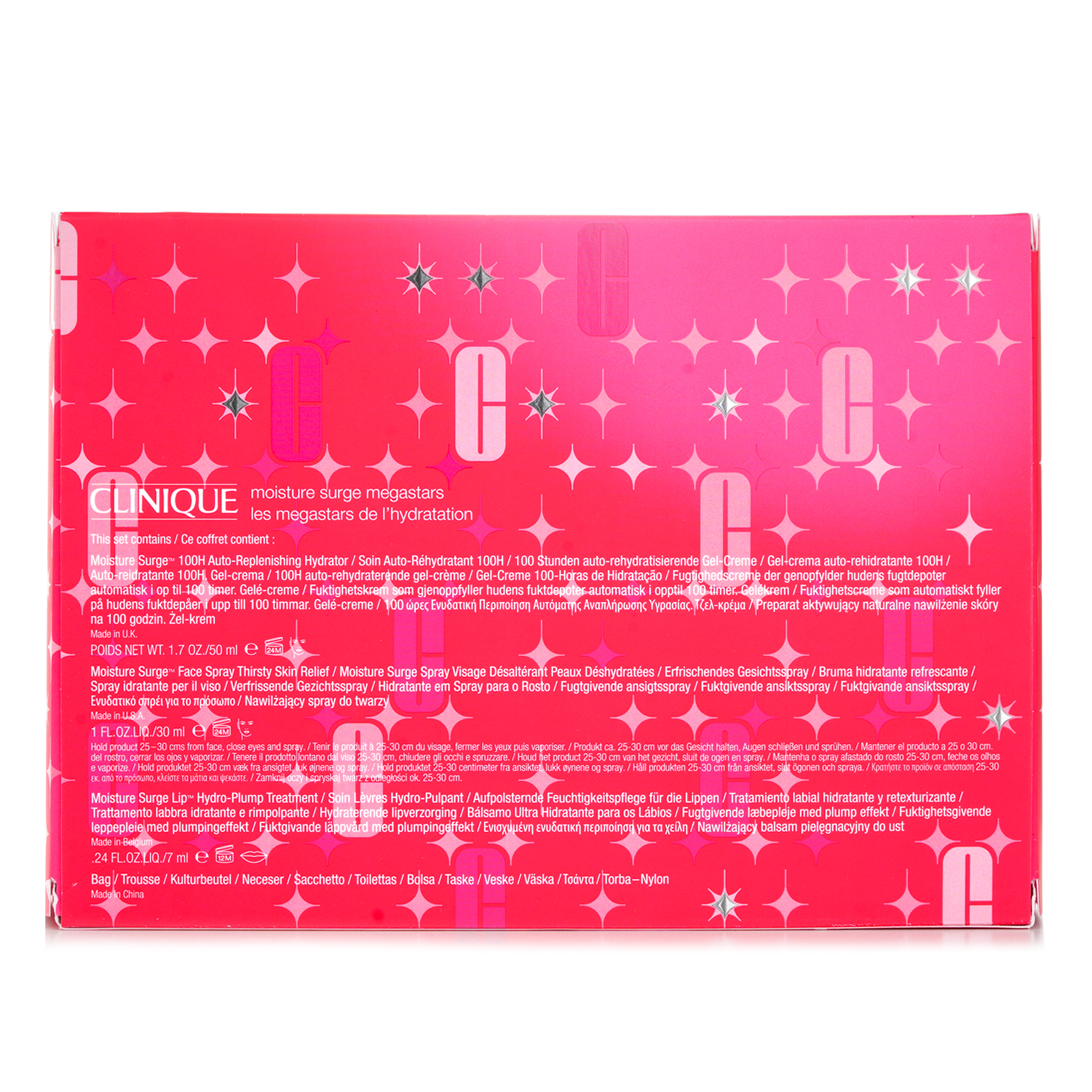 Clinique Moisture Surge Set: Moisture Surge 100H 50ml + Moisture Surge Face Spray 30ml + Moisture Surge Lip Treatment 7ml+Bag 4pcs