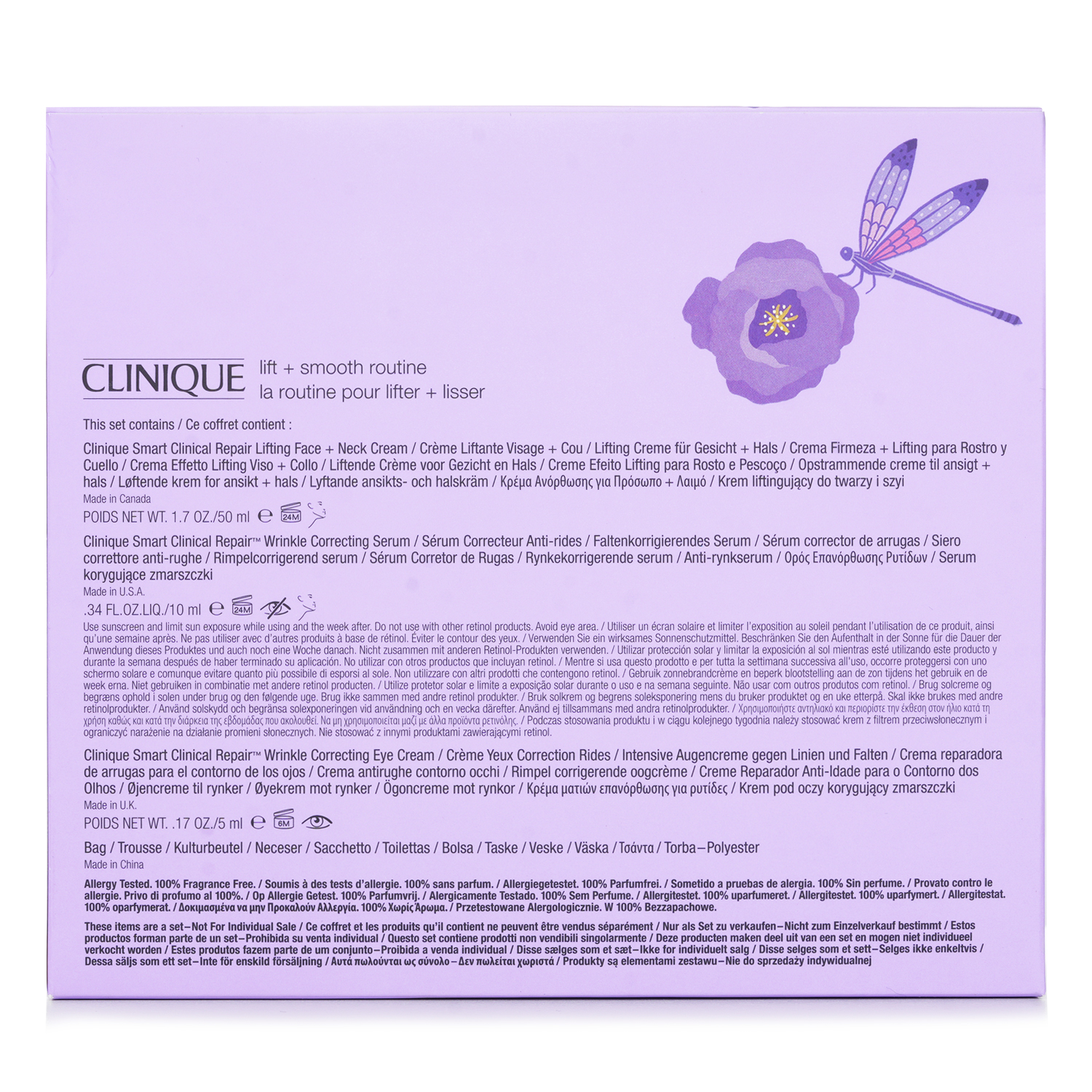Clinique Smart Clinic.Set: Lifting Face+Neck Cream 50ml+Wrinkle Correcting Serum 10ml+Wrinkle Corrective Eye Cream 5ml +Bag 4pcs