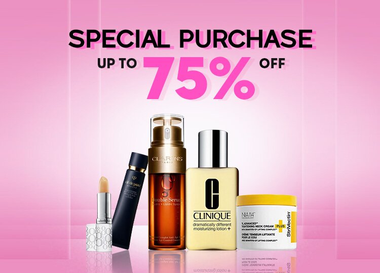 special purchase, beauty, cosmetics, skincare, sale, clarins, shiseido, lancome, dermalogica, clinique, elizabeth arden, estee lauder, skii,Cle De Peau,StriVectin,Darphin,Guerlain
